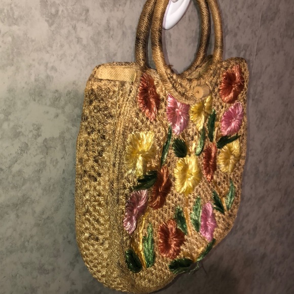 HP 10/22/23 Vintage 50’s 60’s Hand Woven Straw Purse w/ Floral Design - Picture 9 of 15